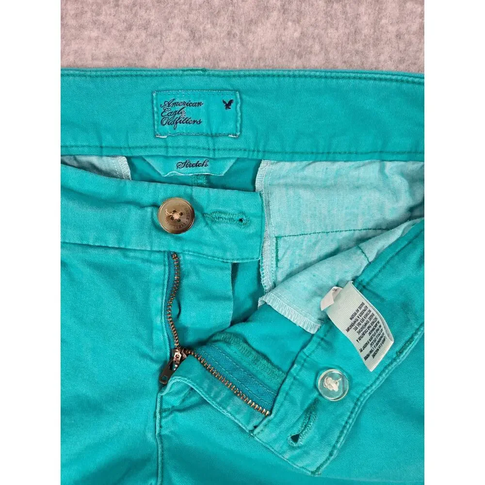 American Eagle Teal Green Midi Chino Shorts Cuffed Hem Size 8 Stretch